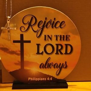 Christian wooden sign with stainless steel cross